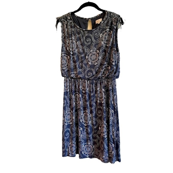 LOFT, CASUAL, SLEEVELESS DRESS IN BLUE PRINT,WITH TOUCHES OF PINK & WHITE.SIZE M - Picture 1 of 7